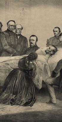 Historical engraving depicting Lincoln's deathbed scene