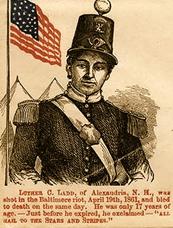 Historical engraving of the Baltimore Riot, first casualty of the Civil War